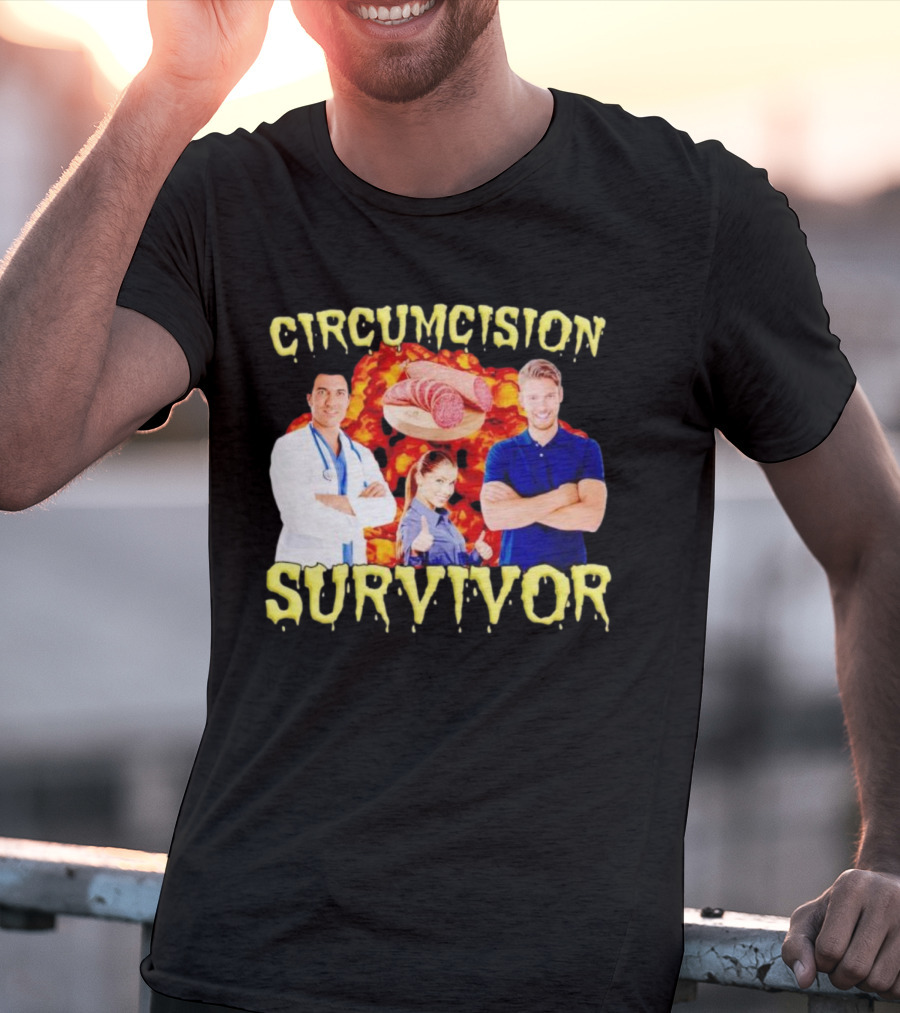 Circumcision Survivor Smiling Group Salami Background T-Shirt