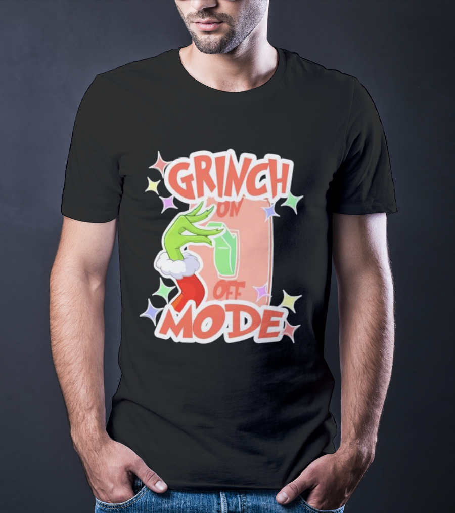 Grinch On Off Mode Green Furry Hand Lightswitch Stars T-Shirt