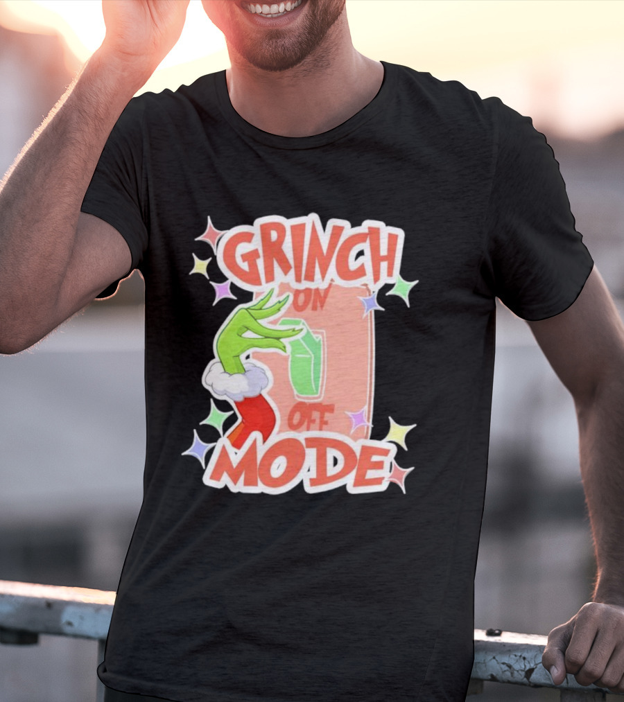 Grinch On Off Mode Green Furry Hand Lightswitch Stars T-Shirt
