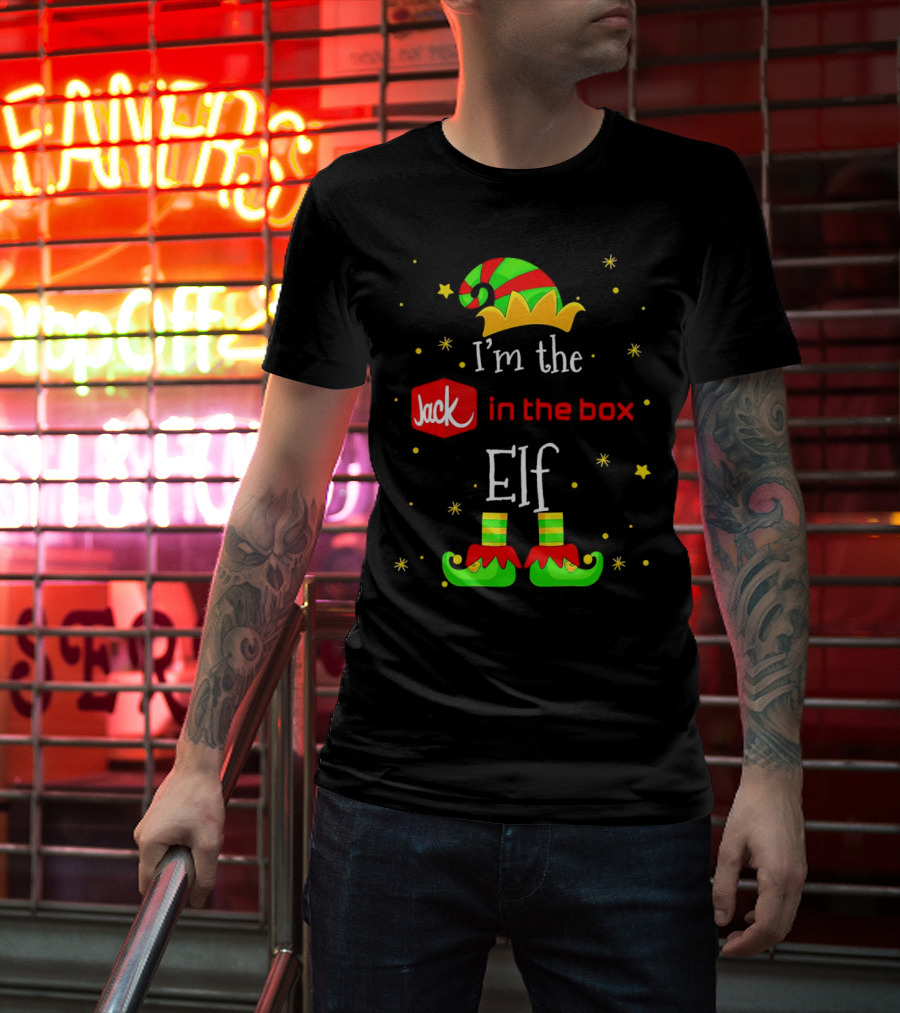 I’m The Jack In The Box Elf Christmas Green Red Hat Shoes Stars T-Shirt