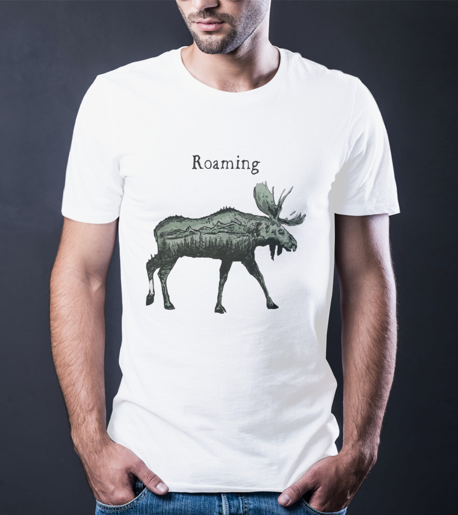 Roaming Moose With Mountain Landscape Christmas T-Shirt
