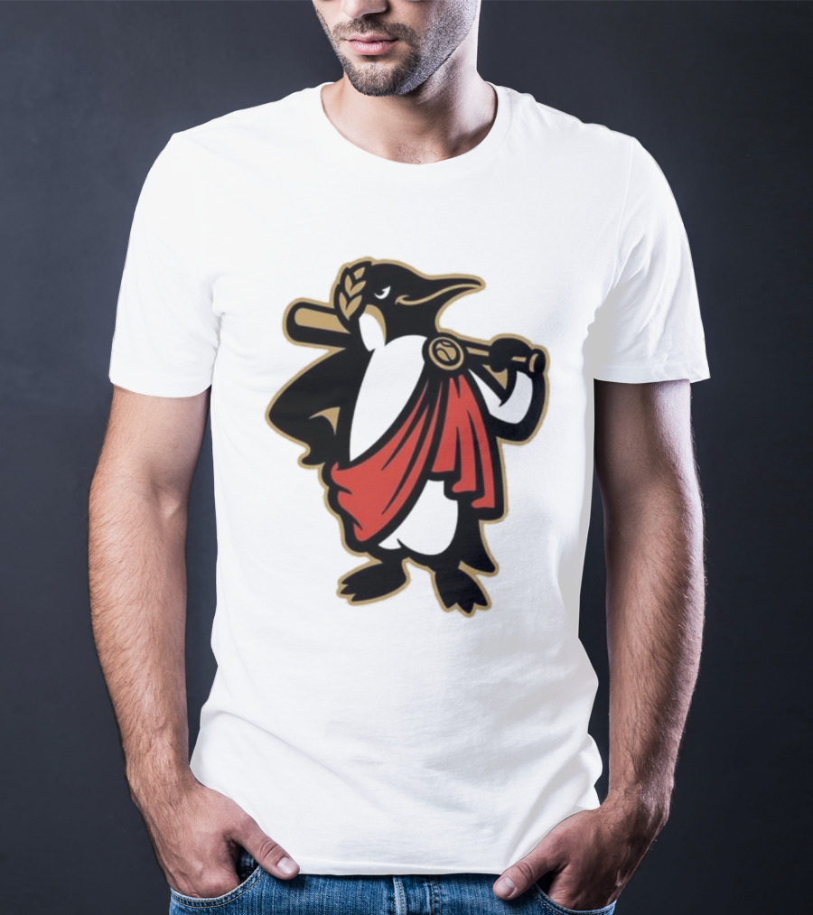 Rome Emperors Penguin In Red Toga With Baseball Bat And Laurel Wreath T-Shirt