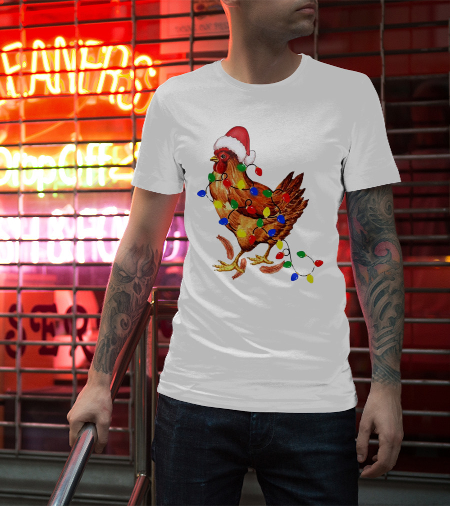 Santa Chicken With Christmas Lights T-Shirt