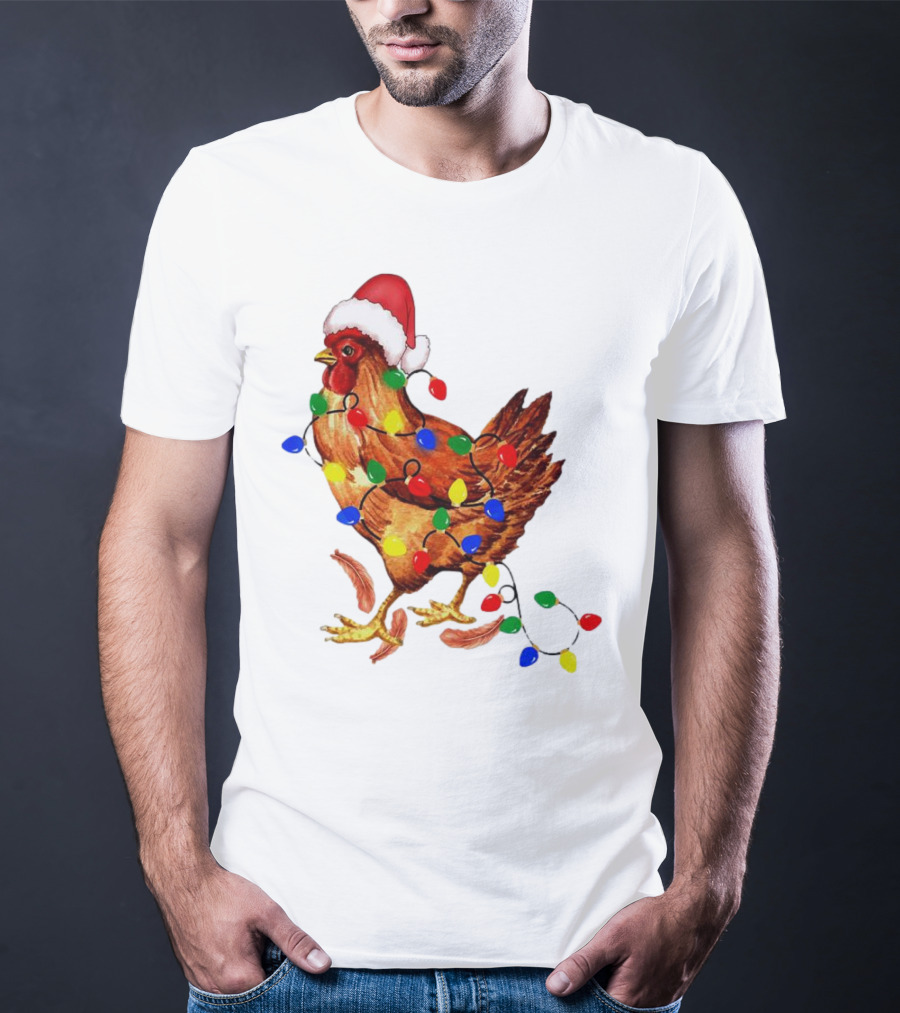 Santa Chicken With Christmas Lights T-Shirt