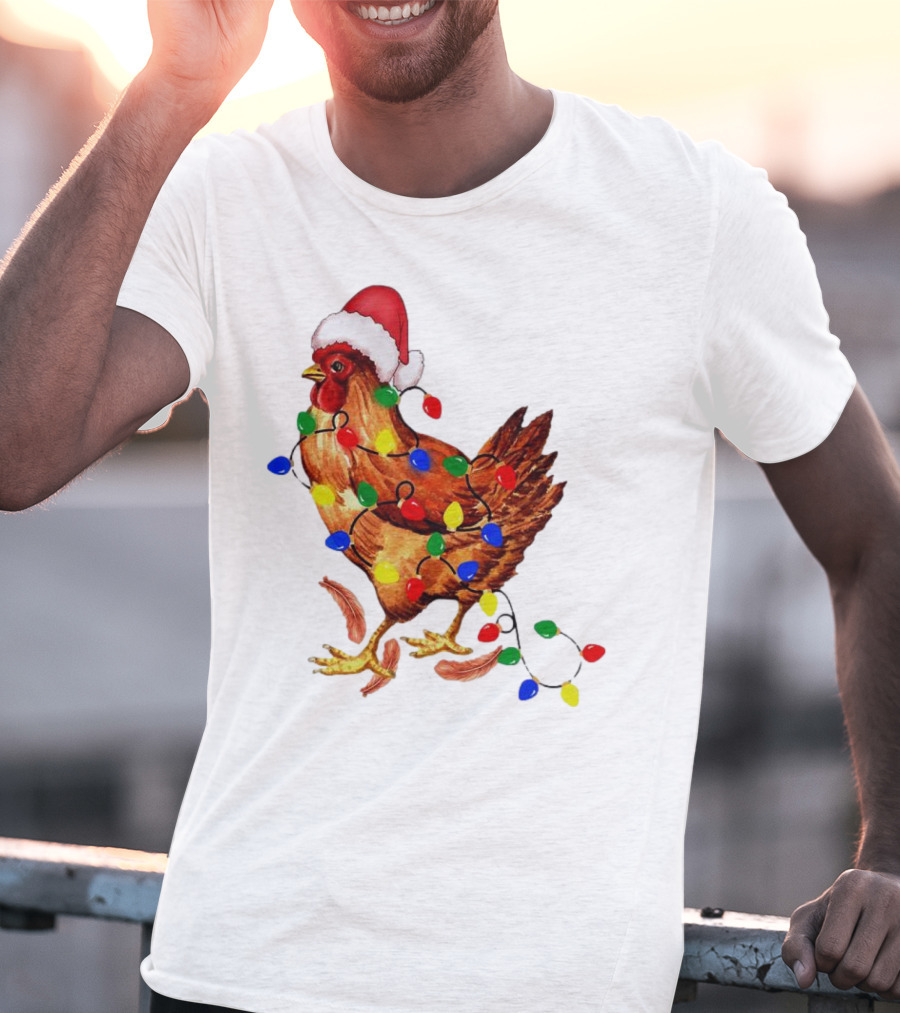 Santa Chicken With Christmas Lights T-Shirt