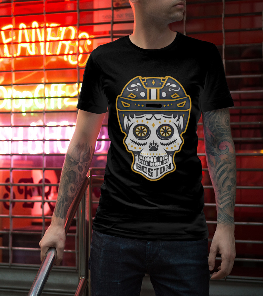 Boston Bruins Sugar Skull Helmet T-Shirt