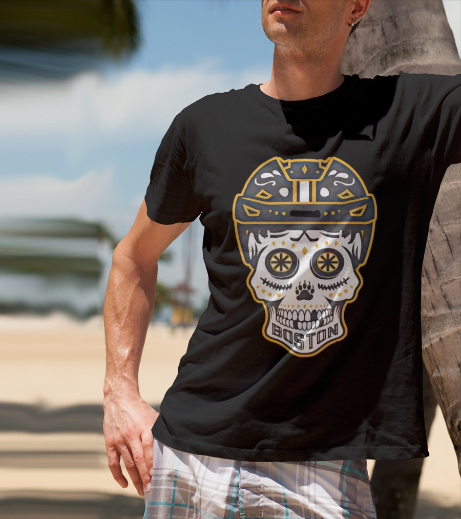 Boston Bruins Sugar Skull Helmet T-Shirt