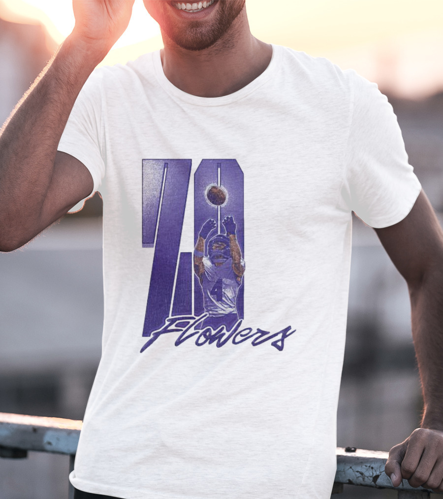 Zay Flowers Baltimore Football Catching Number 4 T-Shirt