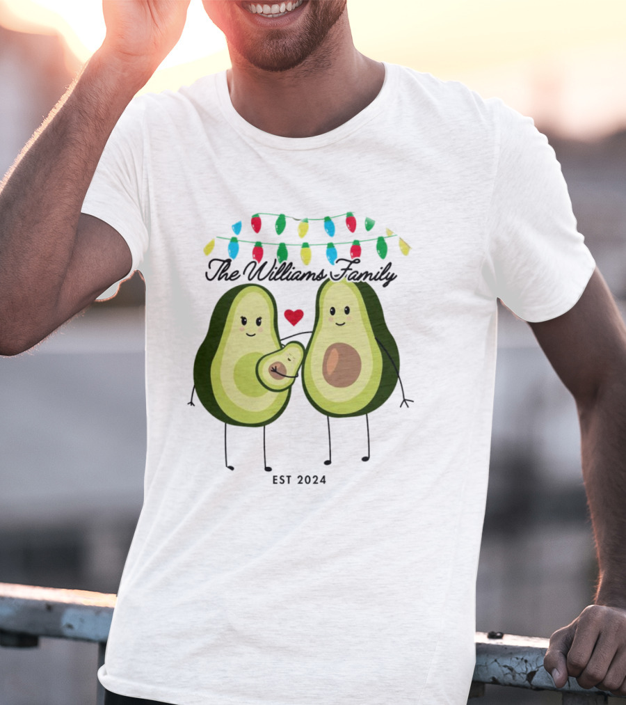 The Williams Family Baby On The Way Avocado Parents Christmas Lights Est T-Shirt