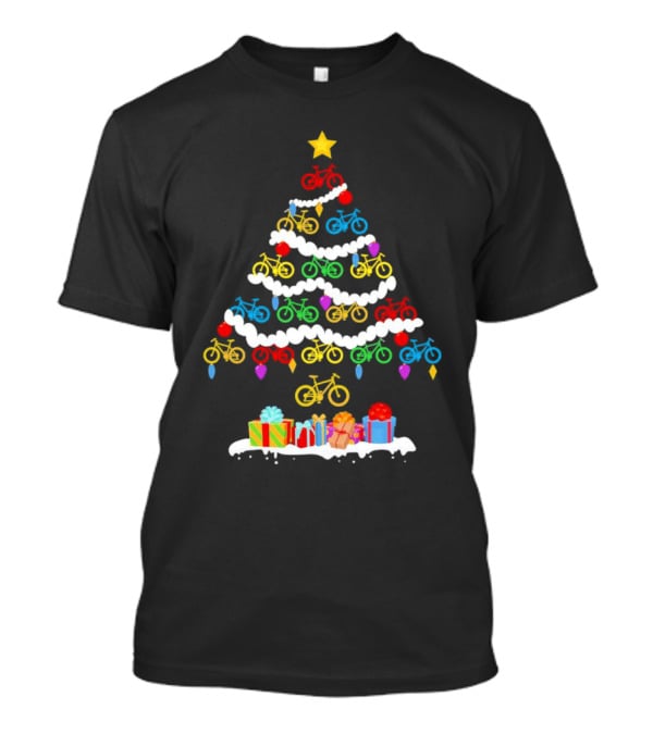 Colorful Bicycle Christmas Tree With Star And Presents T-Shirt
