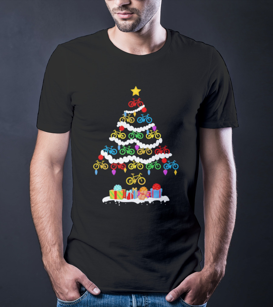 Colorful Bicycle Christmas Tree With Star And Presents T-Shirt