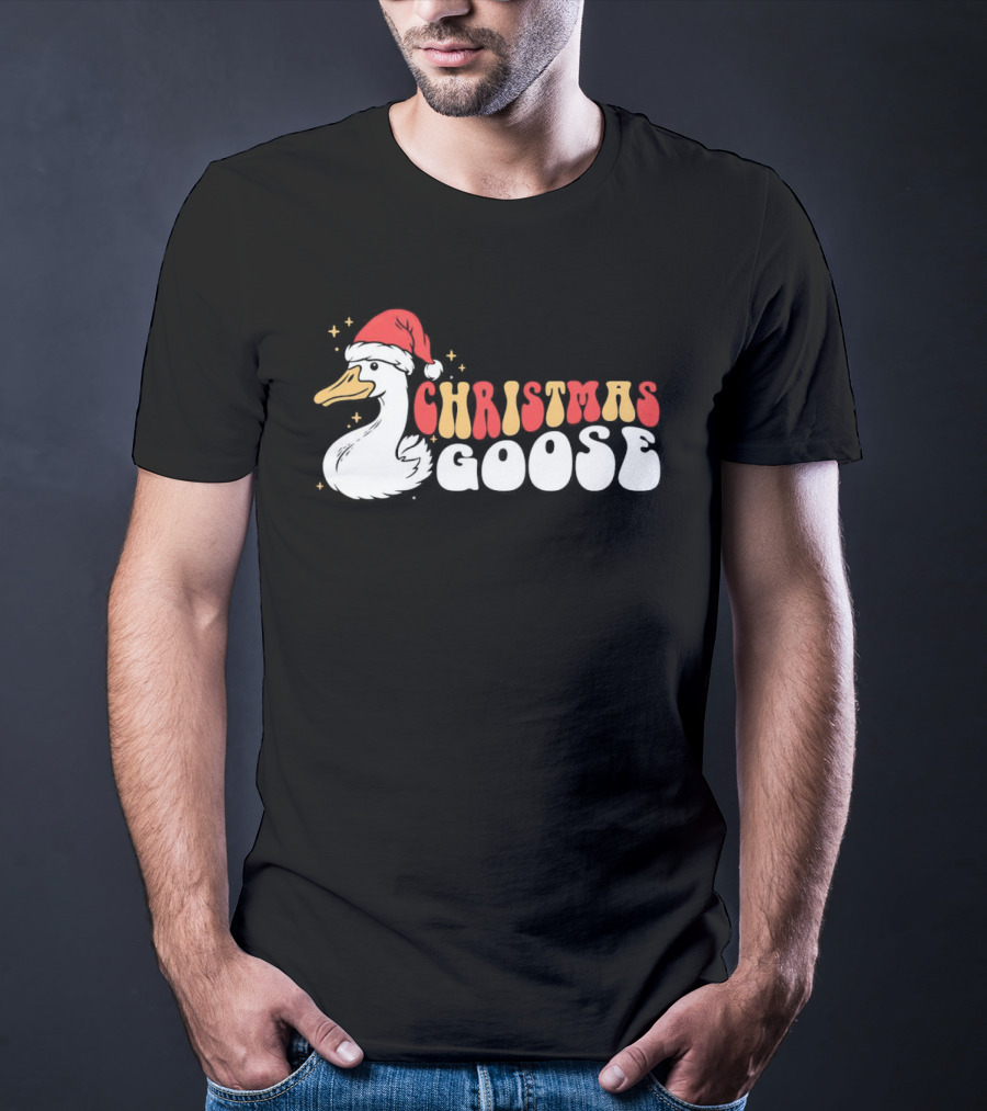 Christmas Goose Santa Hat Retro Holiday Duck T-Shirt