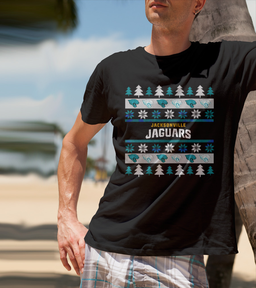 Jacksonville Jaguars Ugly Christmas Sweater Football Holiday Trees Snowflakes​​ T-Shirt