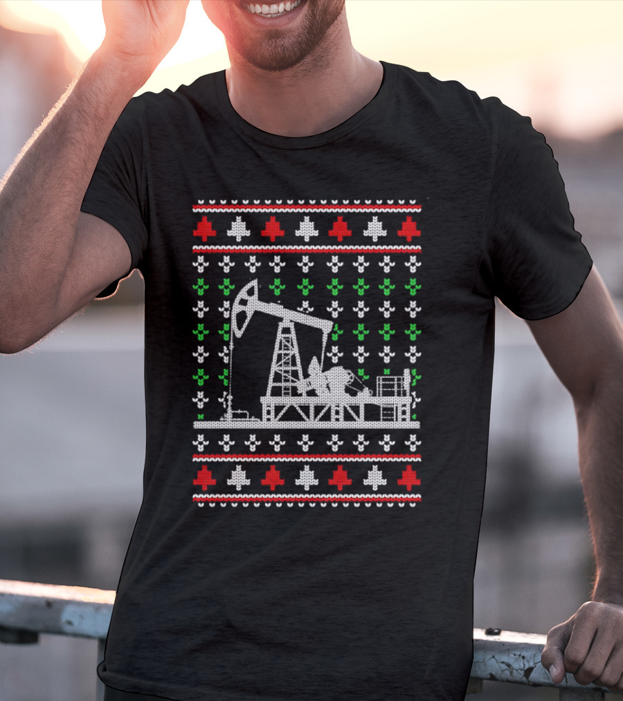 Oil Rig Pump Drill Christmas Knitted T-Shirt