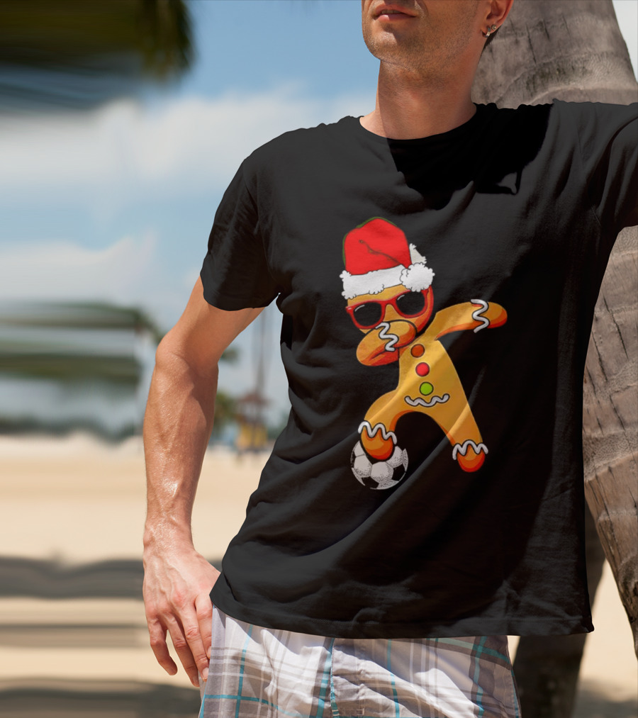 Christmas Dabbing Gingerbread Santa Hat Soccer Ball T-Shirt