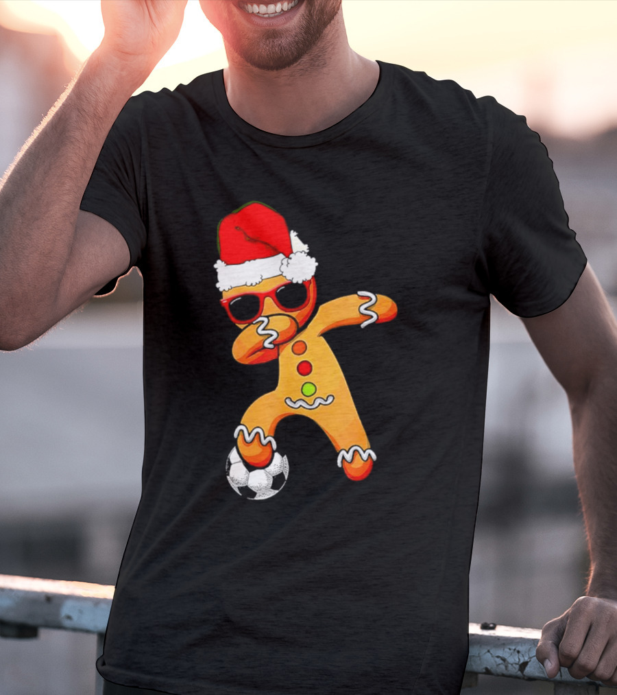 Christmas Dabbing Gingerbread Santa Hat Soccer Ball T-Shirt
