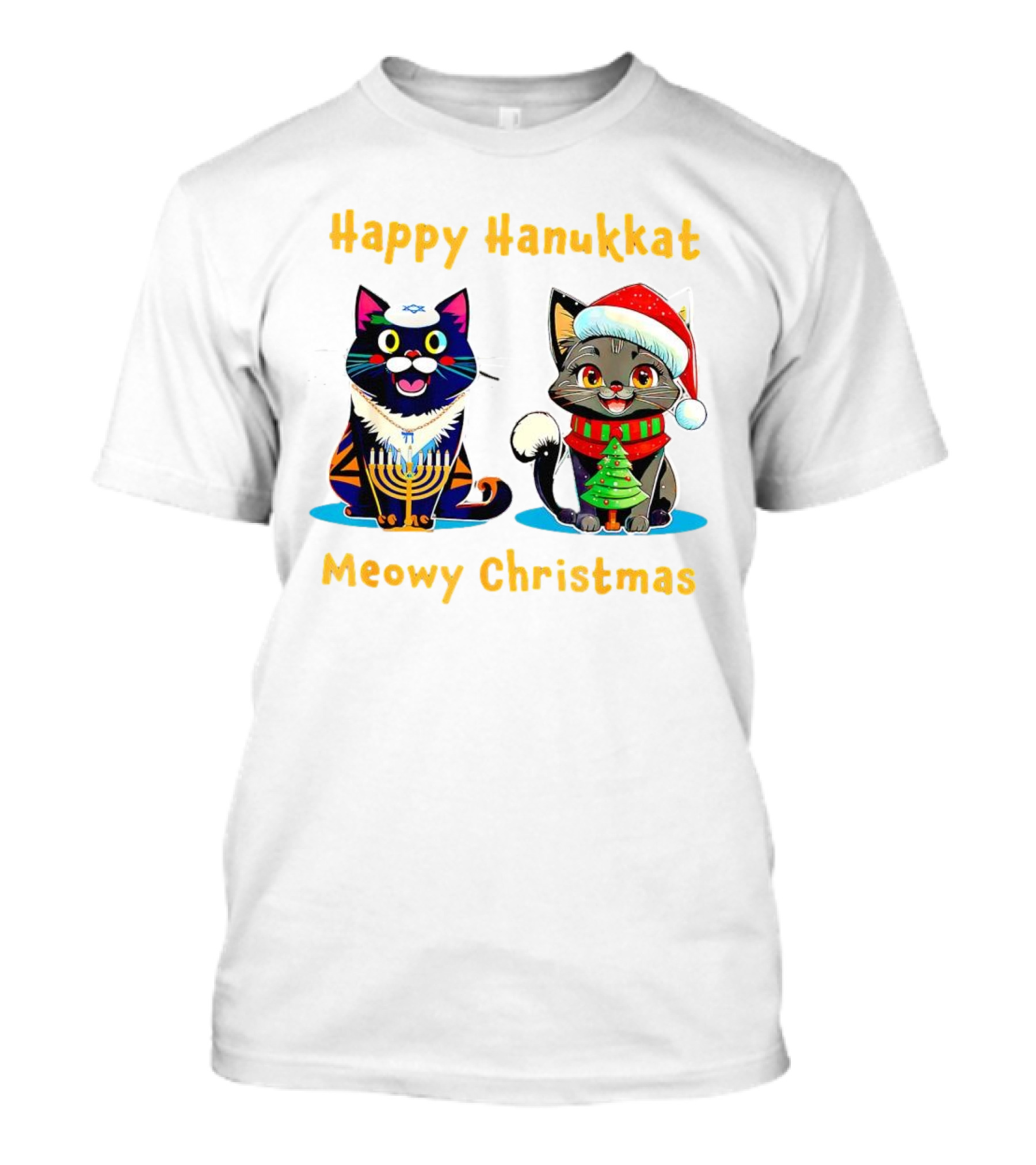 Happy Hanukkat Meowy Christmas Cats In Festive Holiday Attire T-Shirt