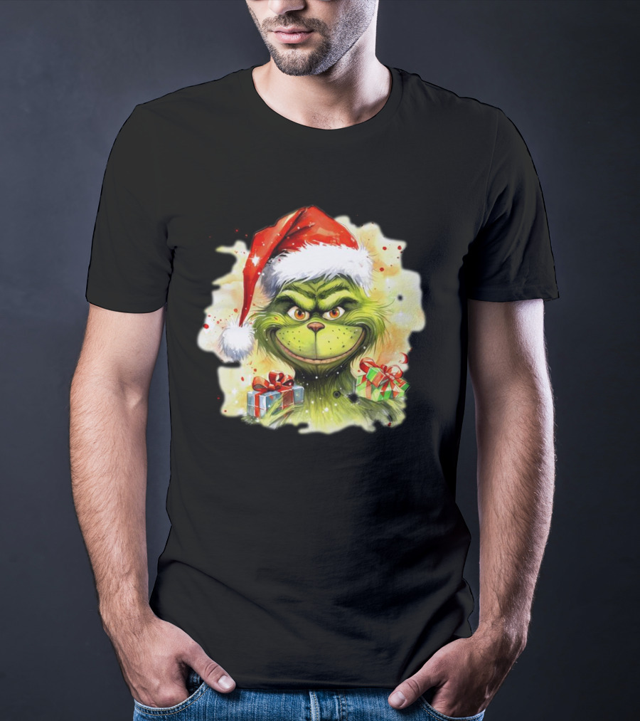Santa Grinch Watercolor Christmas Gift Boxes T-Shirt