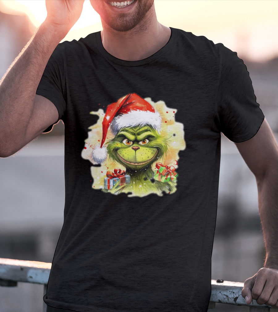 Santa Grinch Watercolor Christmas Gift Boxes T-Shirt