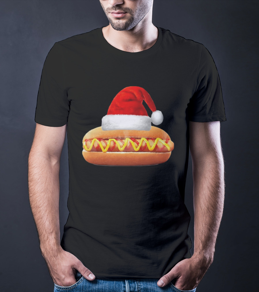 Santa Hat Hot Dog Christmas Family Dinner T-Shirt