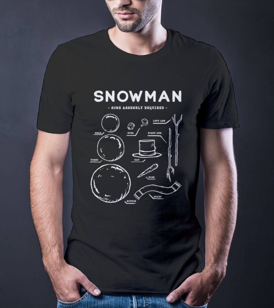 Snowman Some Assembly Required Diagram With Head Torso Bottom Nose Hat And Scarf T-Shirt