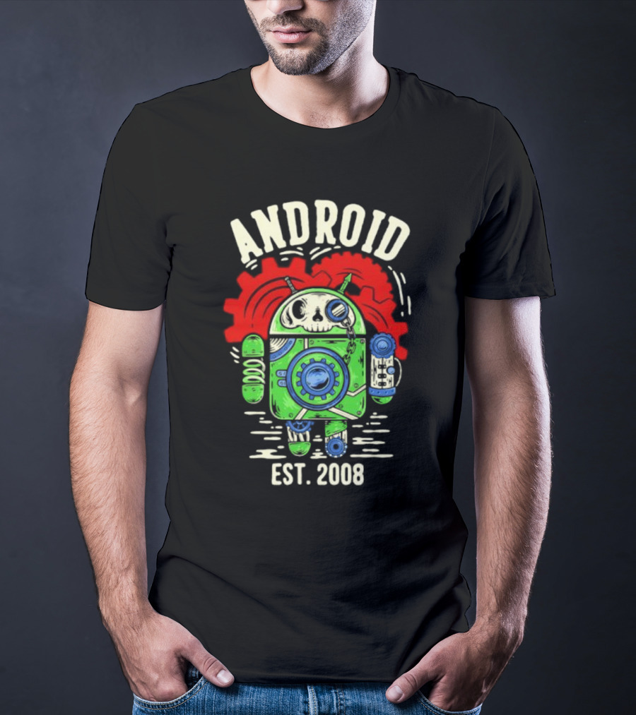 Android Steampunk Robot Skull Gear EST. 2008 T-Shirt