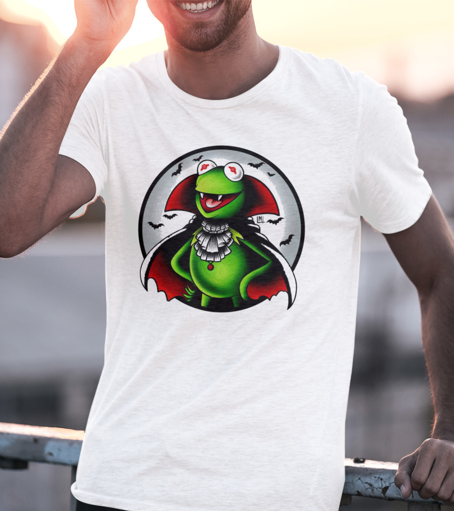 Vampire Kermit The Frog Moon Bats Cloaked Character T-Shirt