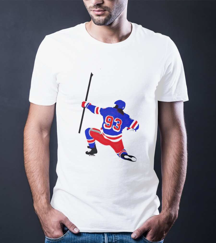 Mika Zibanejad Number 93 Hockey Celebration Iconic Bowing Pose T-Shirt