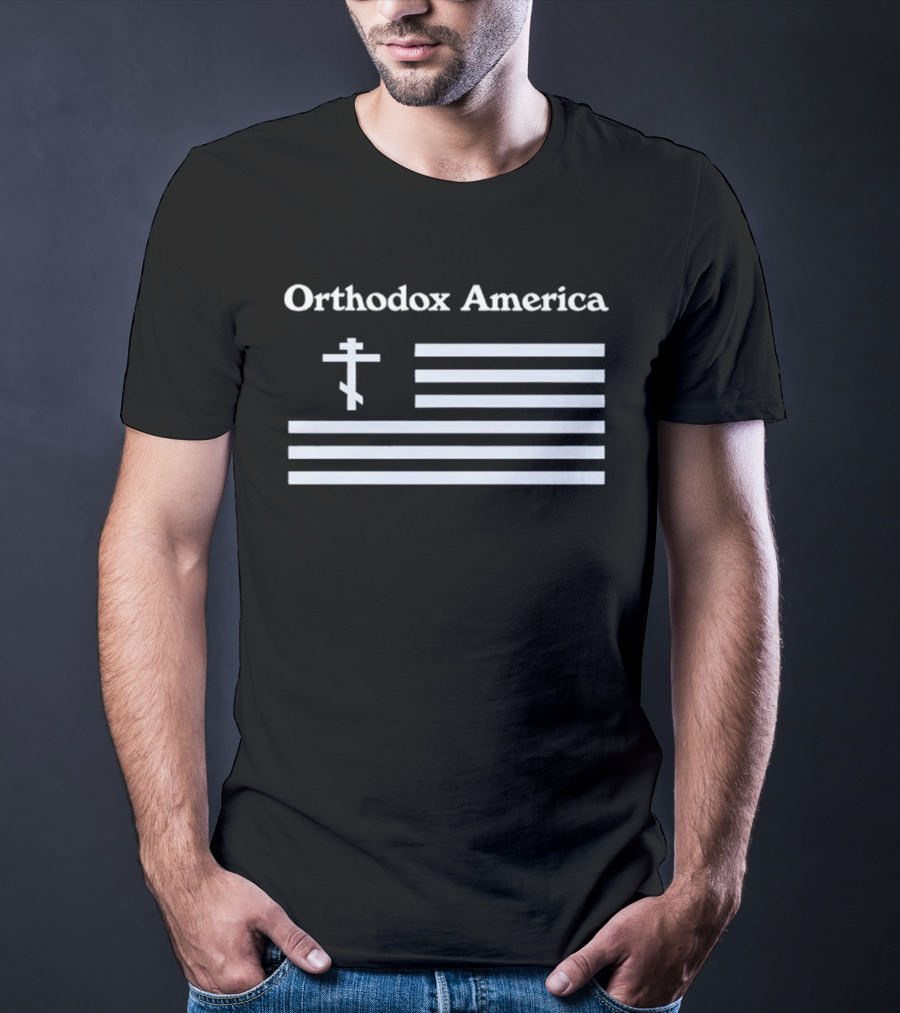 Orthodox America Flag Cross Patriotic Reflection T-Shirt
