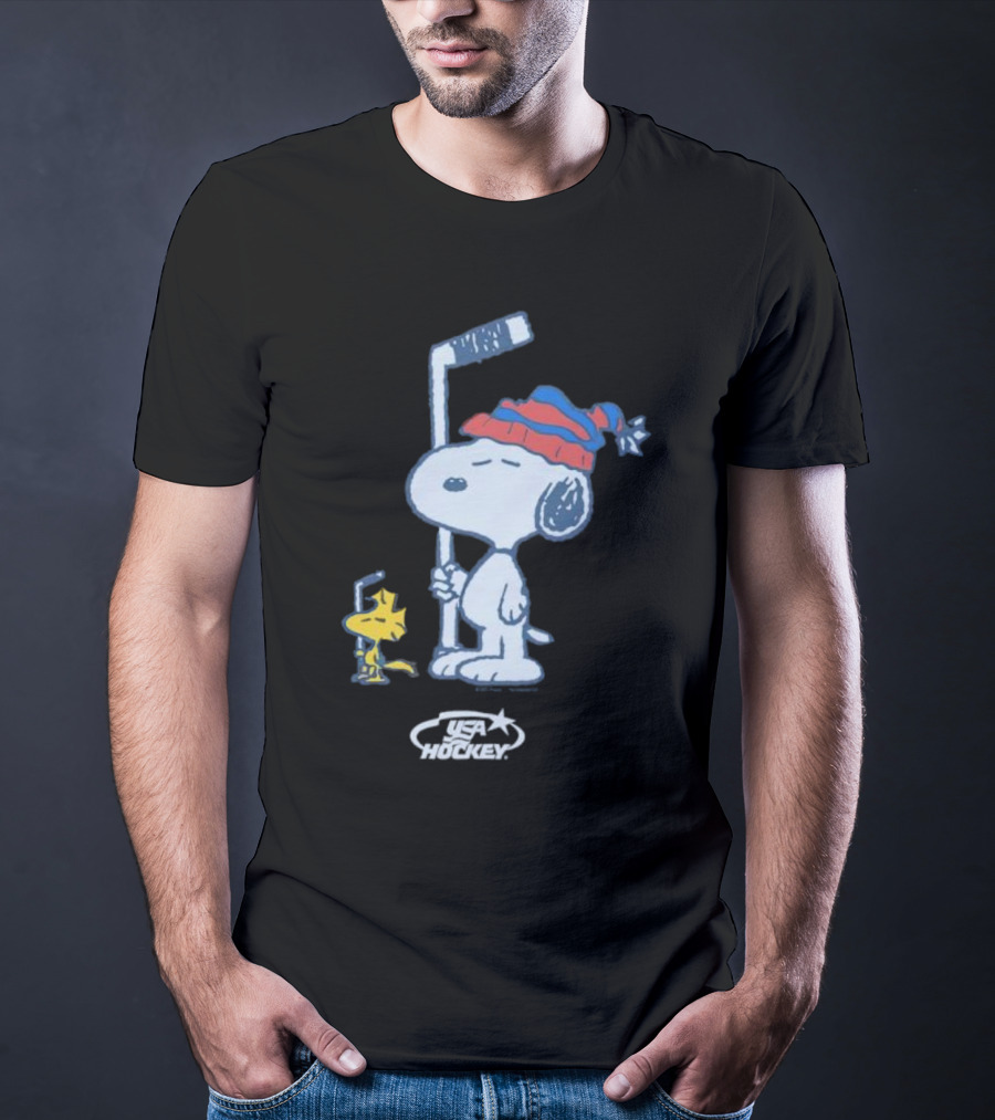 Snoopy Woodstock Peanuts USA Hockey T-Shirt