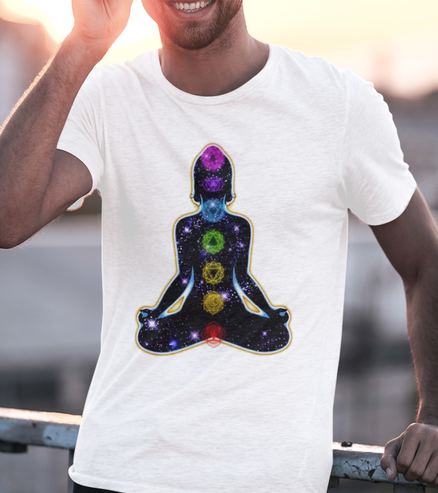 Rainbow Chakras Galaxy Meditation Christmas T-Shirt