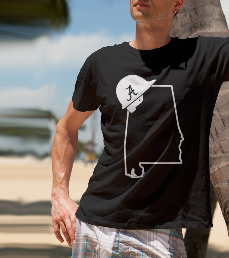 Alabama State Outline With A Logo Helmet Design New T-Shirt