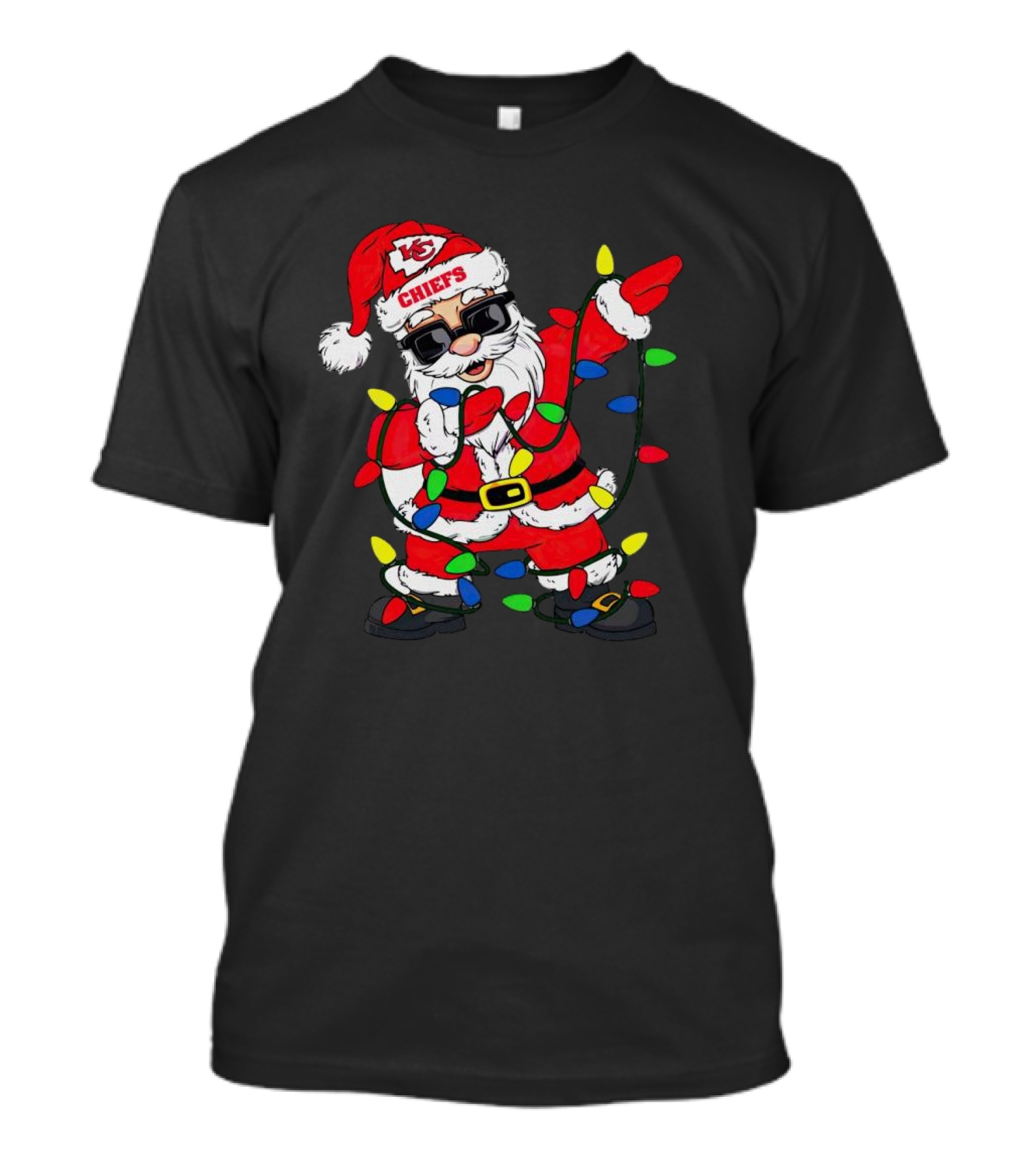 Santa Dabbing Kansas City Chiefs Christmas Lights T-Shirt