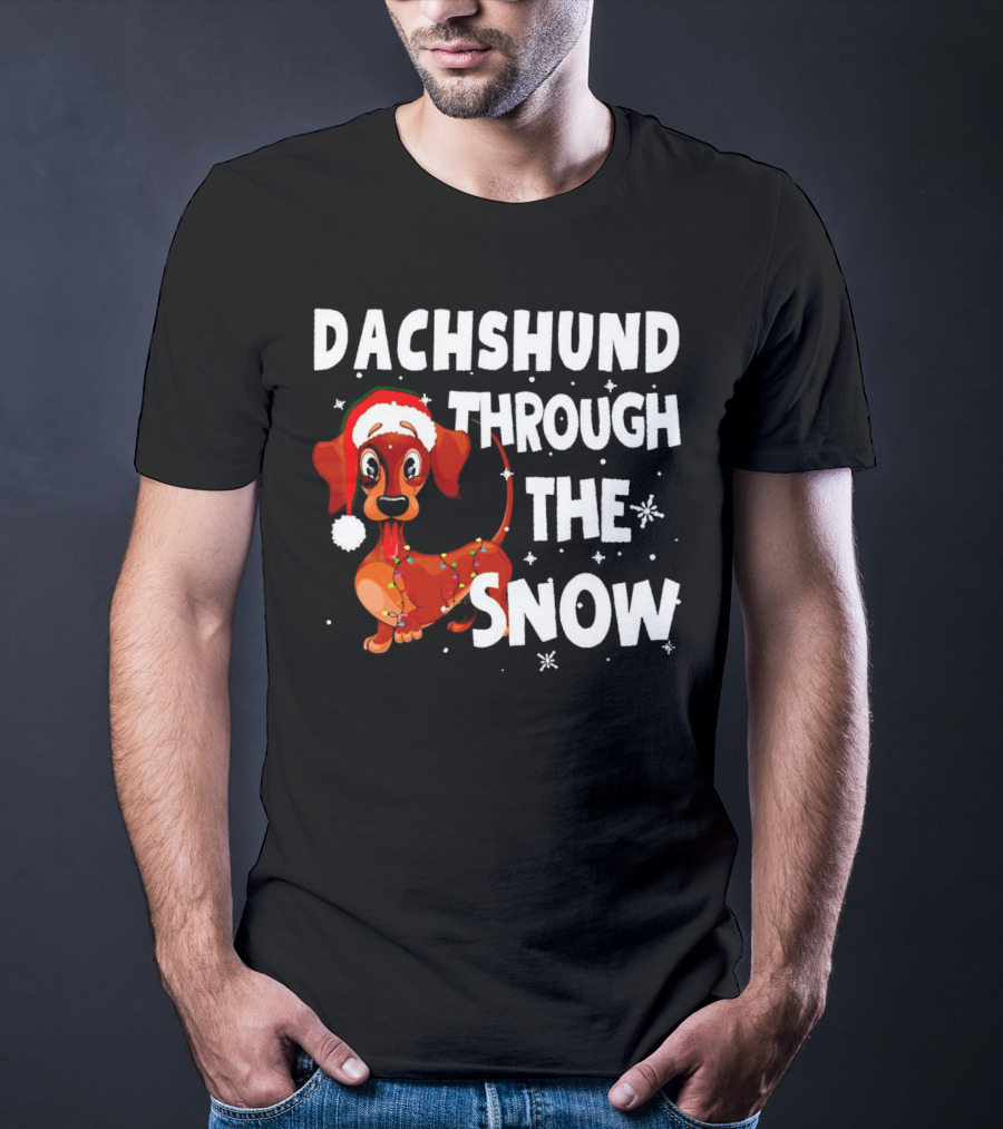 Dachshund Through The Snow Christmas Santa Dog With Lights T-Shirt