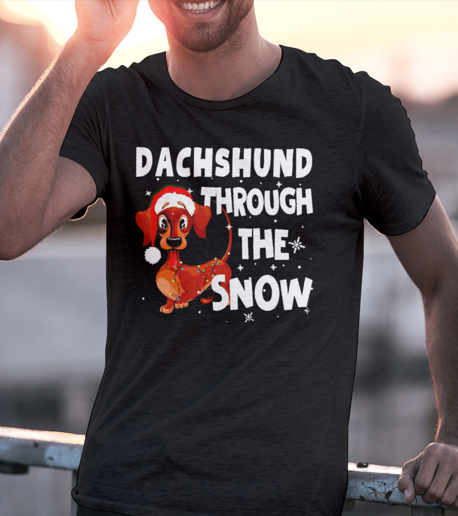 Dachshund Through The Snow Christmas Santa Dog With Lights T-Shirt
