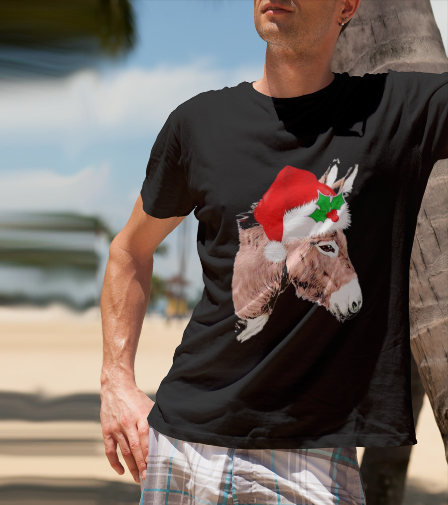 Santa Donkey Festive Hat Christmas Hollys T-Shirt