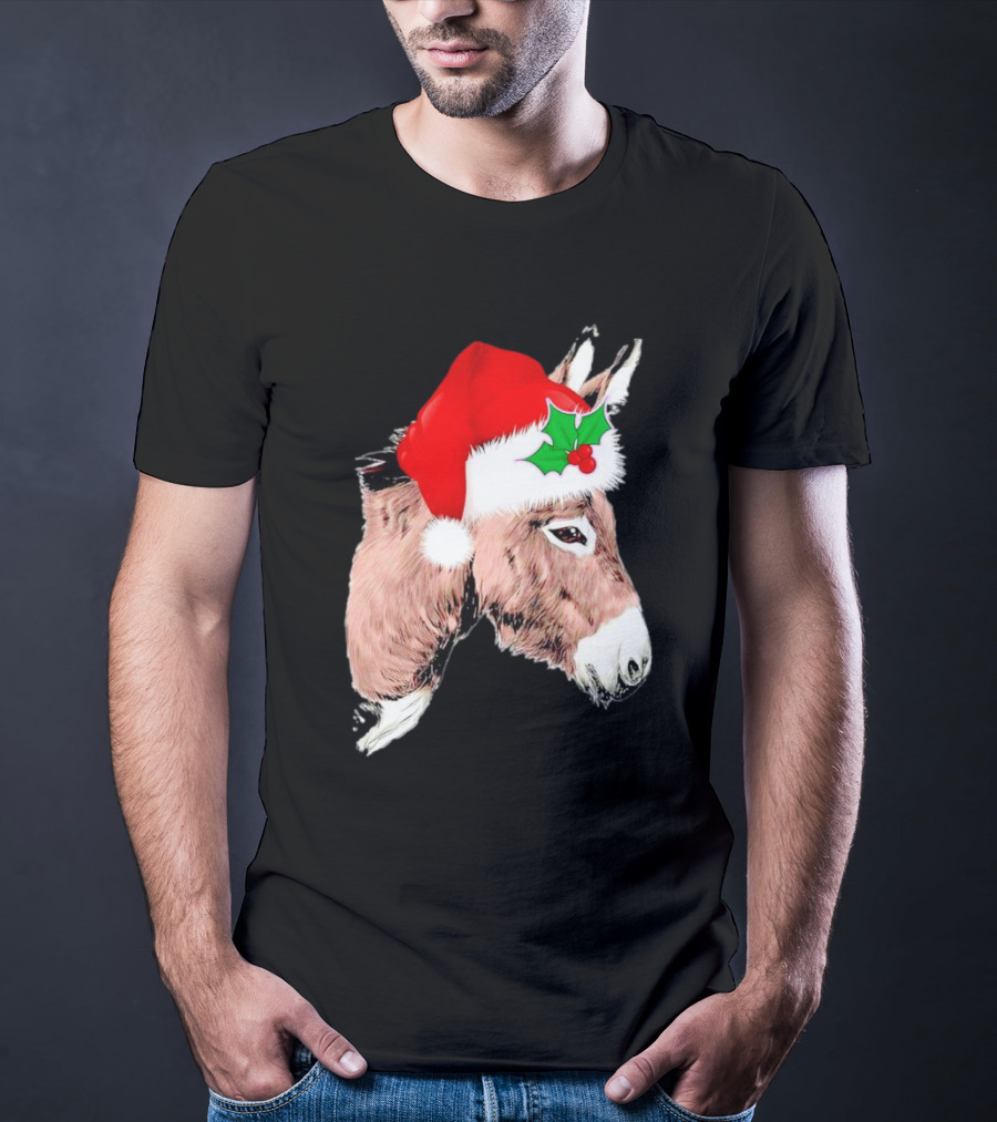 Santa Donkey Festive Hat Christmas Hollys T-Shirt