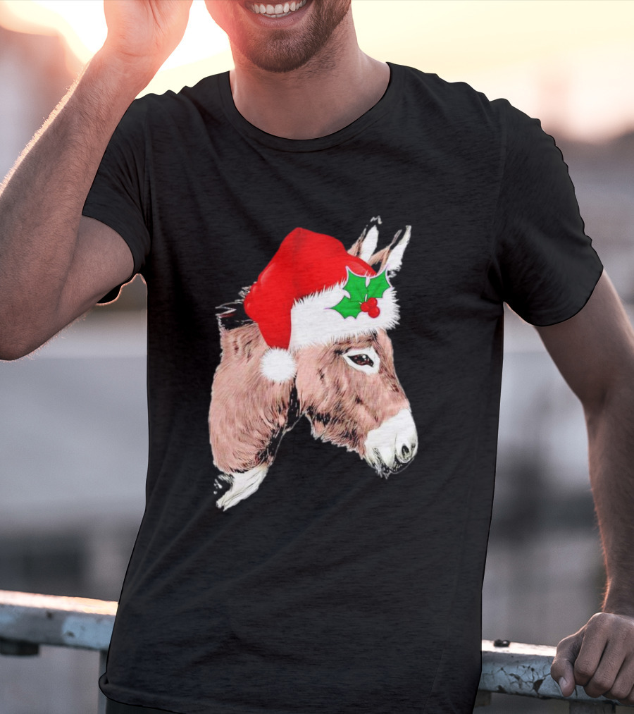 Santa Donkey Festive Hat Christmas Hollys T-Shirt