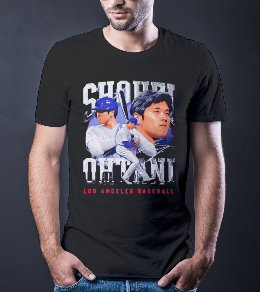 Shohei Ohtani Los Angeles Baseball Player Portrait And Action Scene T-Shirt