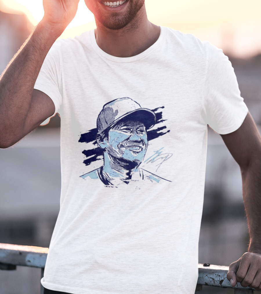Shohei Ohtani Sketch Portrait Blue Brushstroke T-Shirt