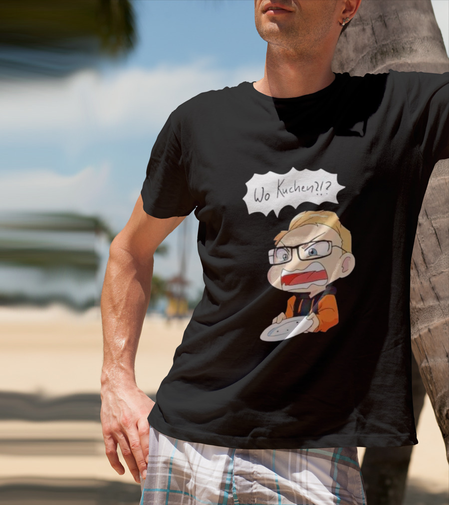 Wo Kuchen Cartoon Character With Glasses Holding A Plate T-Shirt