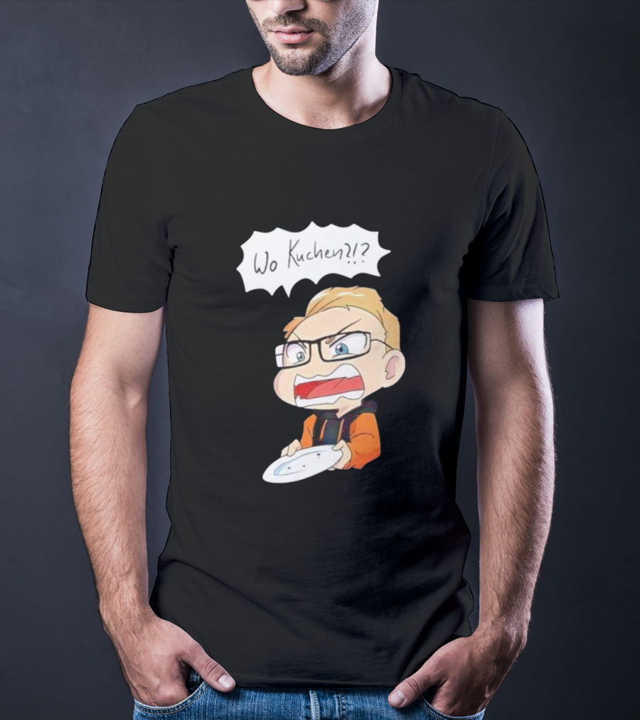 Wo Kuchen Cartoon Character With Glasses Holding A Plate T-Shirt