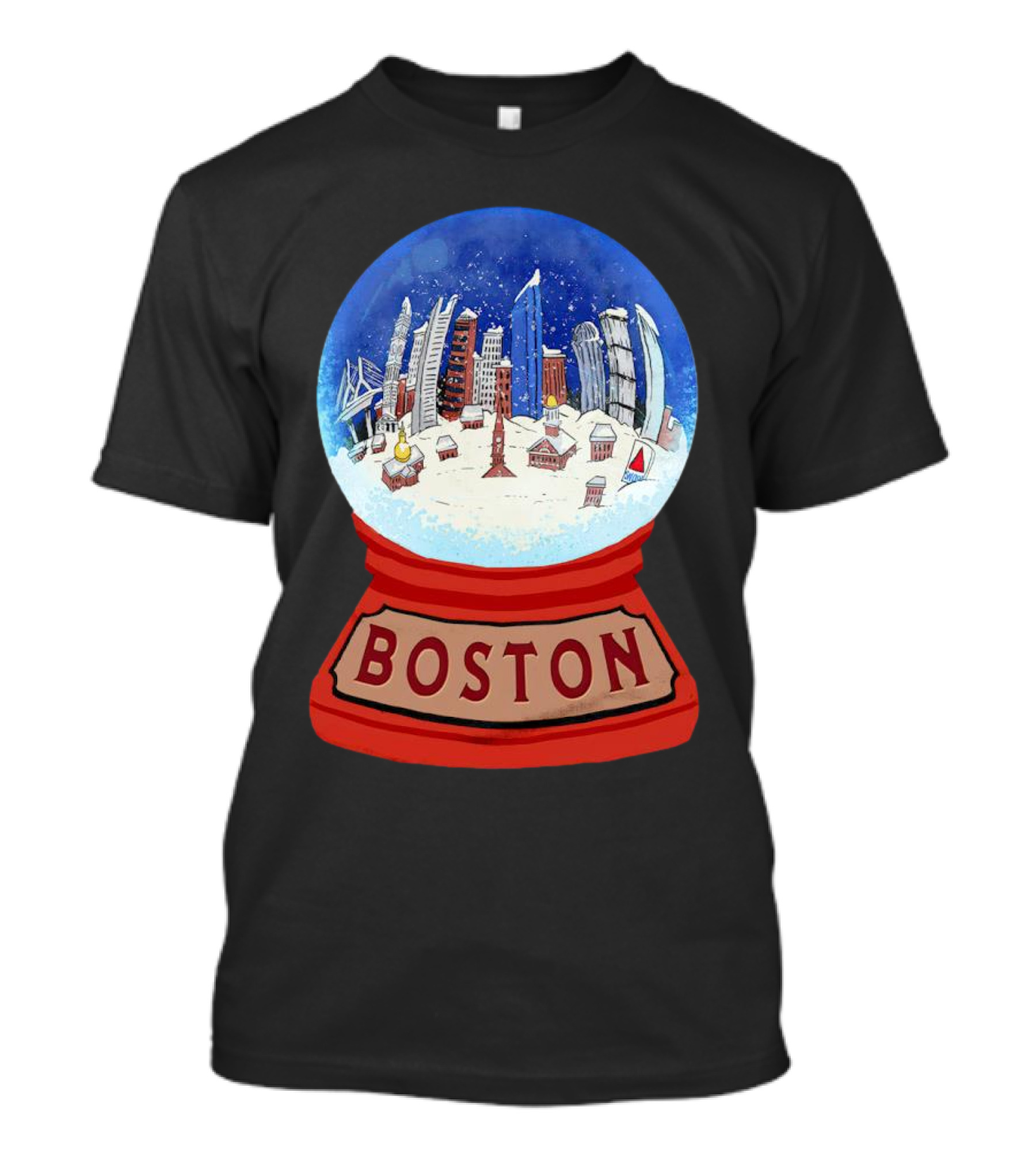 Boston Cityscape Snow Globes Christmas Holiday Scene T-Shirt