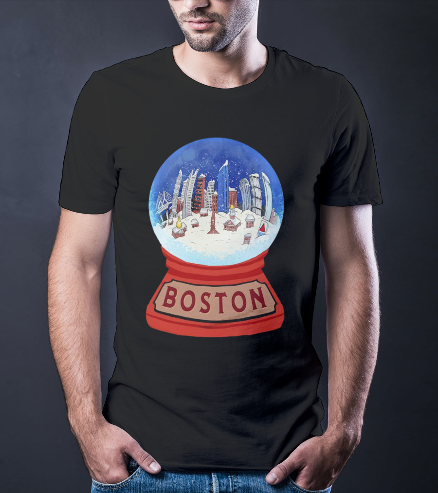 Boston Cityscape Snow Globes Christmas Holiday Scene T-Shirt