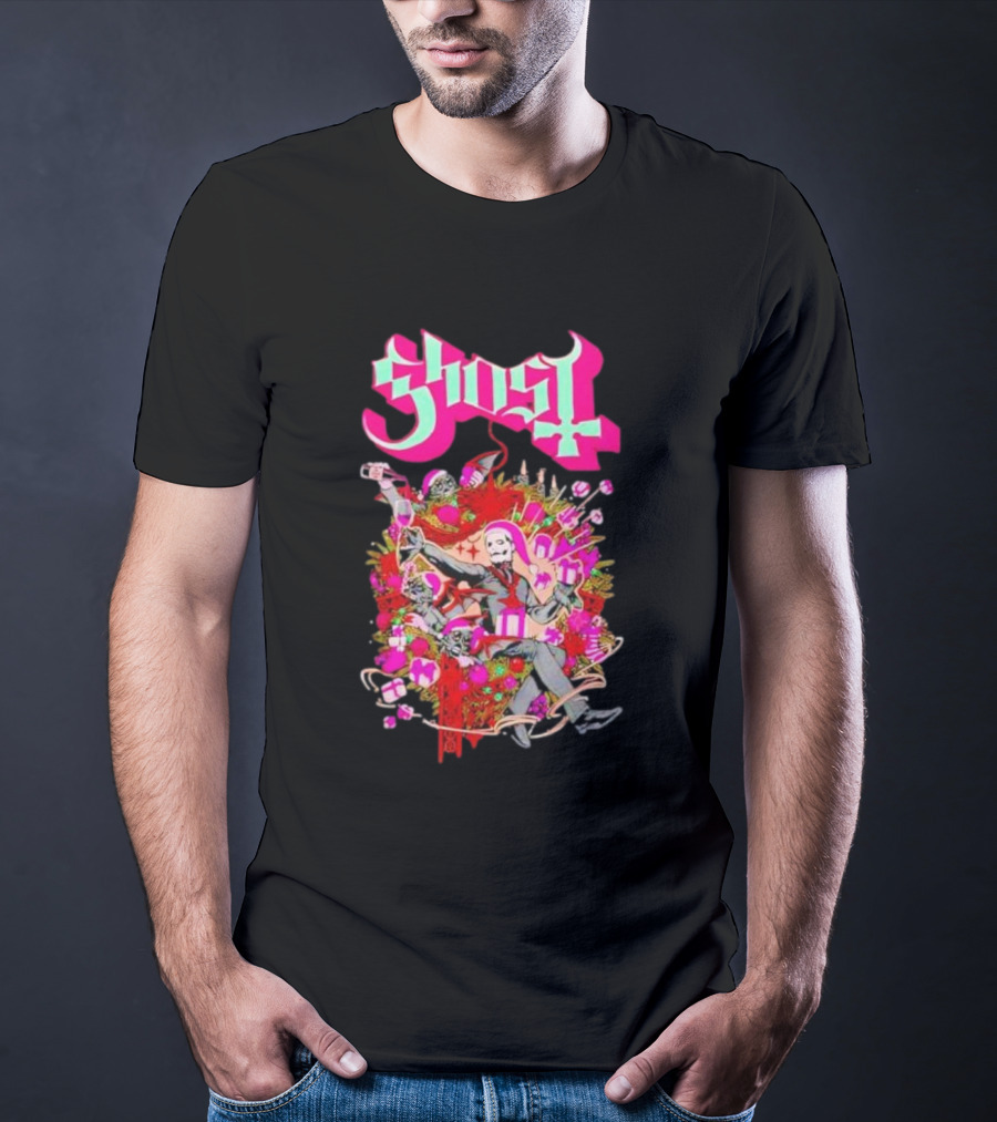 Ghost Festivus Colorful Celebration With Gifts And Festive T-Shirt