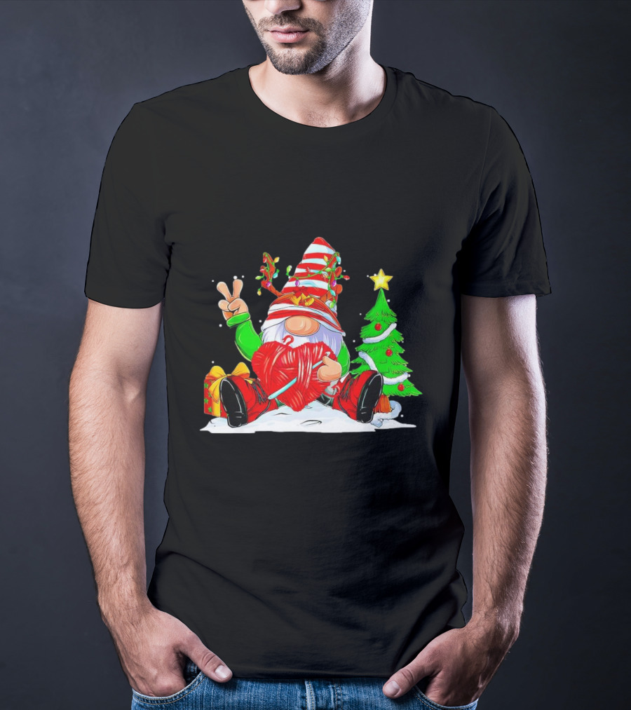 Gnome Love Peace Christmas Crochet Yarn Tree T-Shirt