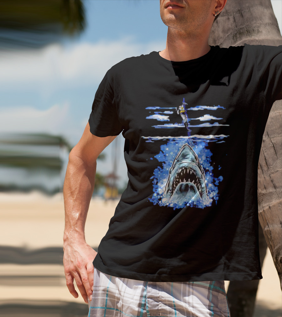 Jaws Batman Shark Repellent Hanging Above Menacing Shark T-Shirt
