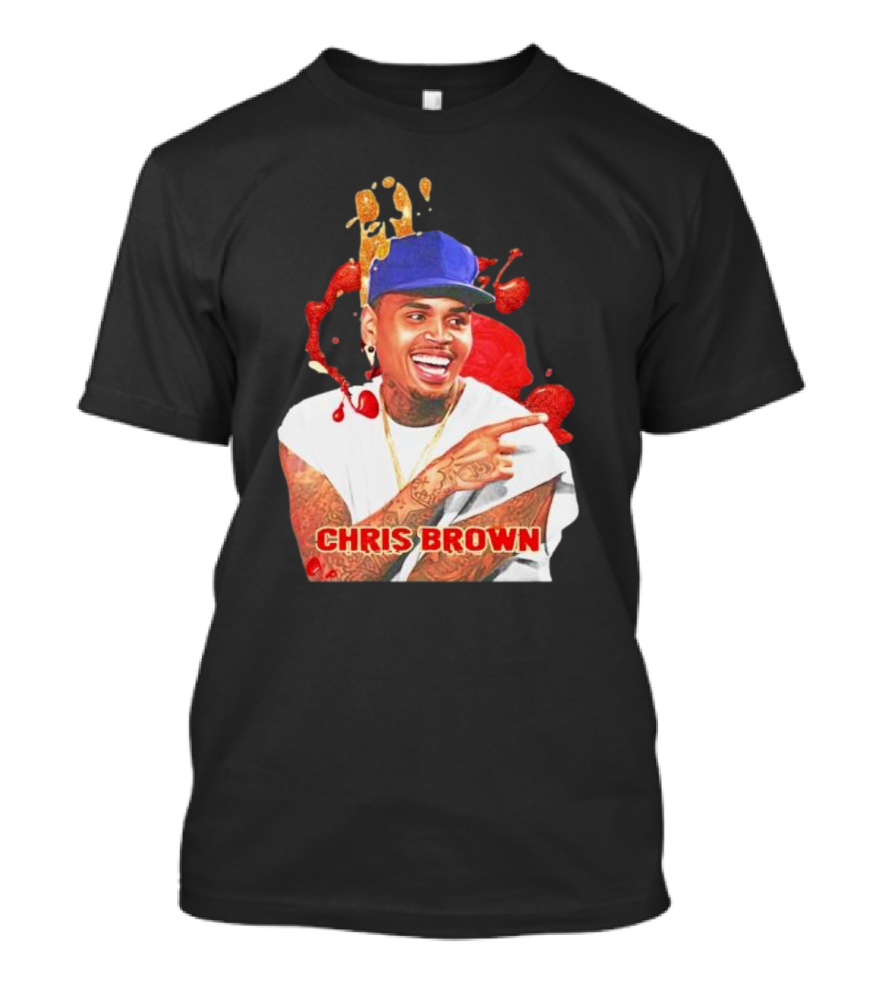 CHRIS BROWN Essential Red Splash Art Happy Pose T-Shirt