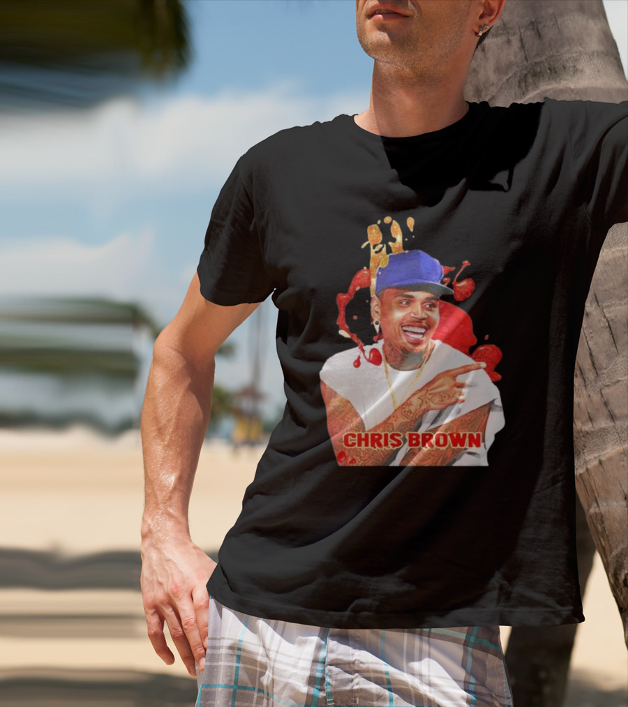 CHRIS BROWN Essential Red Splash Art Happy Pose T-Shirt