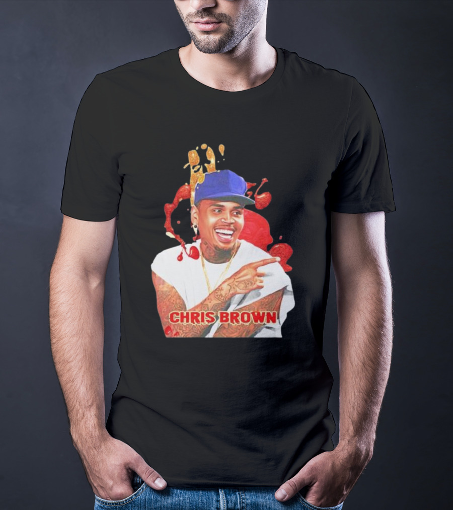 CHRIS BROWN Essential Red Splash Art Happy Pose T-Shirt